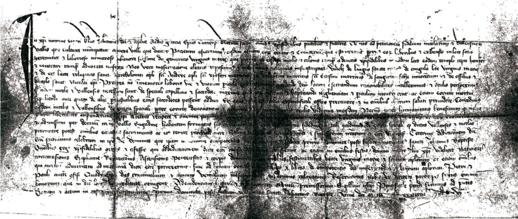 Weiheurkunde aus dem Jahr 1383: Bischof Johannes II. von Chur weihte die erste Kirche in Galtür.